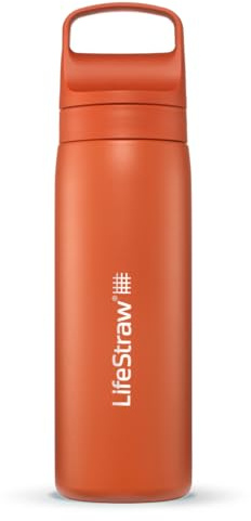 LifeStraw Go Series – Insulated Stainless Steel Water Filter Bottle for Travel and Everyday Use, 18oz Kyoto Orange