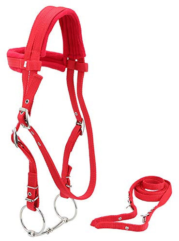 Akozon Bride de Cheval Réglable Rouge, Harnais de Rêne, étals, Filet Amovible avec Coussin Doux, Cheval Réglable Rouge