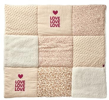 VERTBAUDET Tapis de Sol/Fond de Parc Patchwork Coton et Sherpa Lovely LÉO Rose imprimé 75X100
