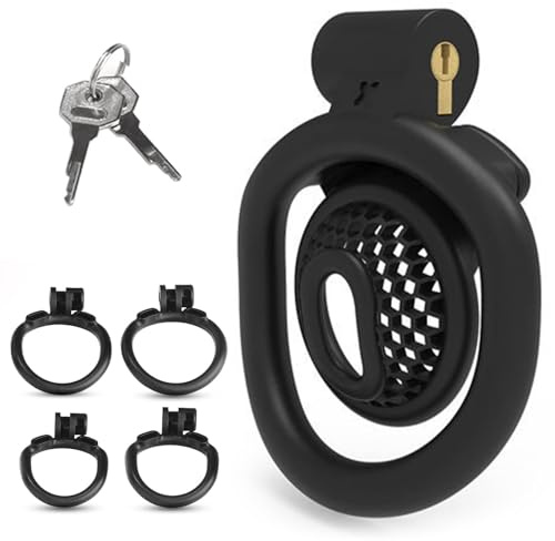 BDSMYEE Chastity cage per sissy, Piccola gabbia di castità traspirante, Gabbie per Pene con 4 cock rings, Male cock cage per Prevenire L'erezione (Nero, F)