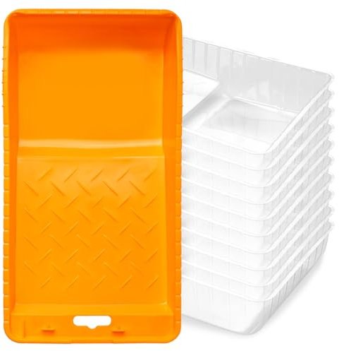 Mister Rui Bandeja de pintura, bandeja de plástico de 4 pulgadas con 10 revestimientos de color para sartén, bandeja de color desechable, bandeja de rodillo de color, bandeja de color transparente