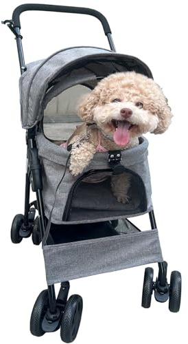 Gr8 Home Grey Foldable Travel Pet Stroller Dog Pushchair Puppy Pram Jogger Carriage Folding Portable Carrier Jogging Buggy Cart