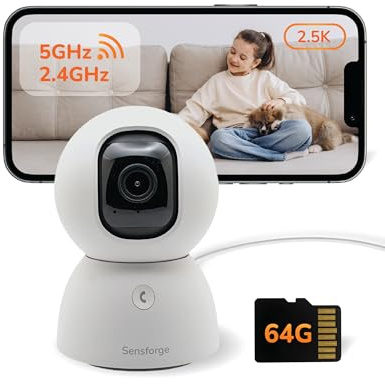SensForge 2.5K Pan-Tilt Security Camera, 360° Dual-Band WiFi Camera for Home, Free AI Human & Pet Detection, 2-Day Cloud + 64GB SD Storage, Two-Way Talk, Optional AI + Storage Upgrade (1, White)