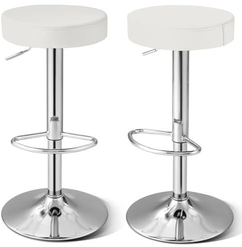 COSTWAY 2 Sgabelli Regolabile in Altezza in Finta Pelle 63-84,5 cm, Sgabello Cucina Girevole con Poggiapiedi e Base Antiscivolo, Sedia Portata 115 kg per Sala da Pranzo e Penisola Cucina