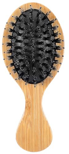 Spazzola con setole naturali piccole, setole di cinghiale, spazzola antistatica, 14 cm, setole naturali, massaggio del cuoio capelluto, capelli lucidi da viaggio, tutti i tipi di capelli