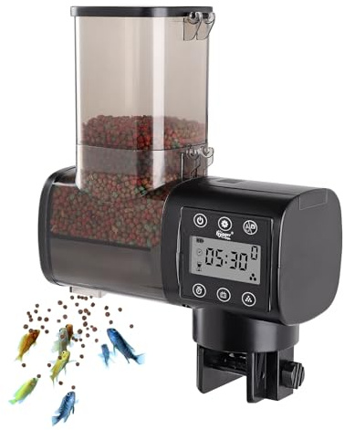 hygger Aquarium Fish Feeder,500ml Fish Tank Auto Feeder Aquarium Feeder Automatic with LCD Display Controller for Weekend Holiday(Battery Not Included)