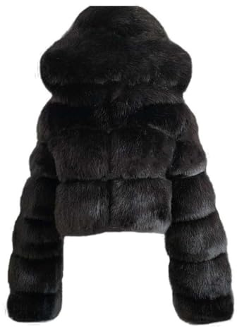 RLEHJN Faux Fur Coat Women Short Quilted Jacket Artificial Fur Overcoat Warm Furry Splicing Cropped Jacket Winter Teddy Bear Coats with Hood Solid Thick Outerwear Long Sleeve Hoodies S-4XL