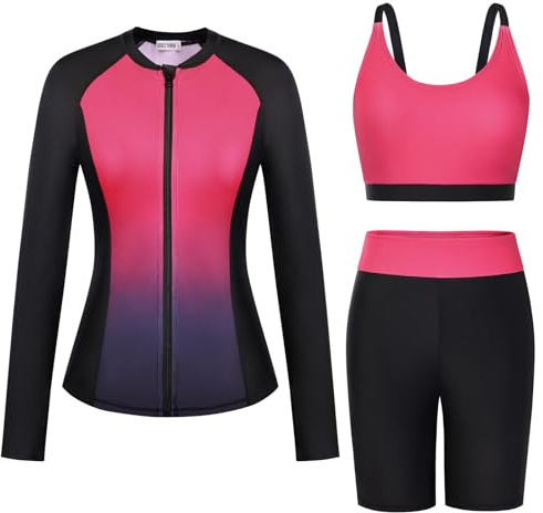 Grace Karin Costume da Bagno da Donna, a 3 Pezzi, con Chiusura Lampo, Elegante Tankini, con Giacca, Abbigliamento da Surf, Maglietta da Nuoto