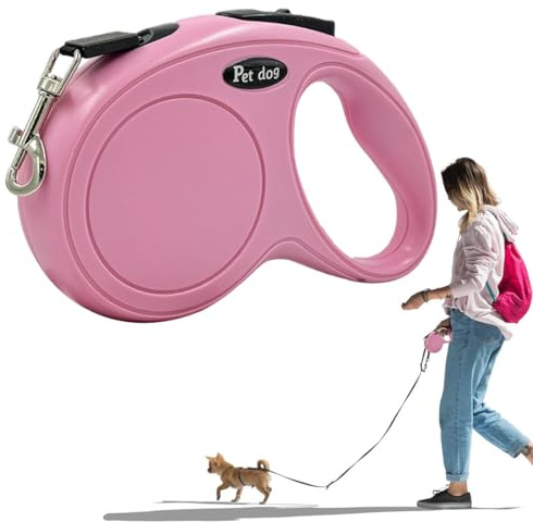 MUNZE Guinzagli Retrattili Per Cani, 1 Pezzo Estensibile 5M, Per Cani Piccoli E Medi Con Collare Regolabile E Sicuro (Rosa Pet)