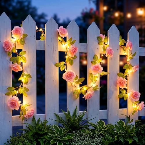 Ljusslingor inomhus 40 LED 2,2 m falsk rosa rosa ljusslinga batteridriven, konstgjord blomma murgröna girlang, LED murgröna klätterväxt ljusslinga vattentät dekoration för rum trädgård balkong