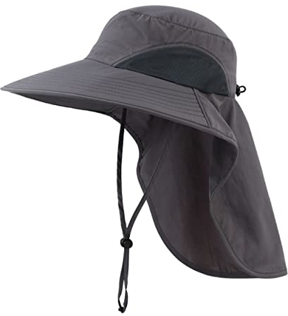 Magracy Chapeau de soleil pour homme et femme avec rabat de cou en maille de protection UV - Gris - Large