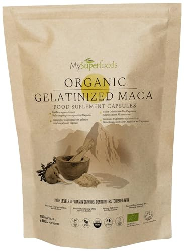 Maca Root Capsules | for Women and Men | Organic | Gelatinized | 180 Capsules | 2400mg Per Serving | Hormone Balance & Energy | MySuperfoods