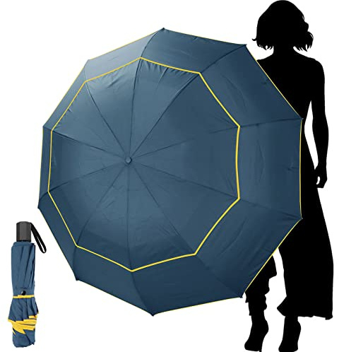 Kalolary Extra Large Parapluie de Golf Parapluie Pliant Imperméable Compact Oversize, Double Auvent Ventilé Imperméable Bâton Parapluies de Voyage pour Femmes et Hommes Usage Domestique (Bleu)