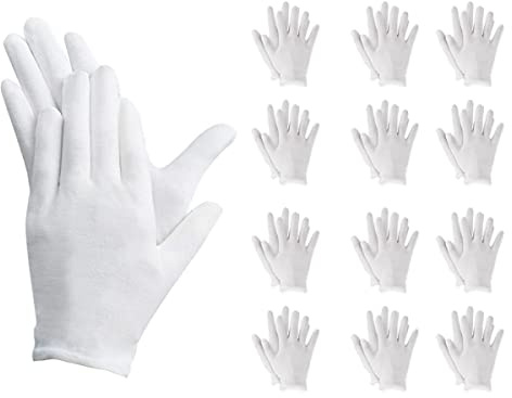 12 Paia Guanti Cotone (XL Number 10), Guanti Bianchi Cotone, Guanti Idratanti Per Cura Pelle Mani, Guanti Stoffa