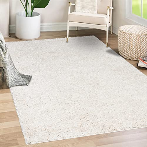 payé Teppich Läufer Hochflor Shaggy - 60x110cm Läufer - Creme Einfarbig Wohnzimmer Uni Flauschig Modern Boho Deko Teppiche Weich Schlafzimmer