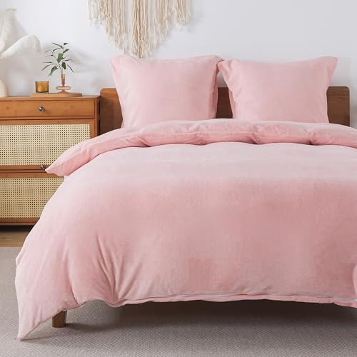 WUMIUER Plüsch Bettwäsche 200x220 cm 3tlg Set Rosa, Winter Biber Warm Flauschig Bettbezug und 2 Kissenbezüge 80x80cm, Kuschelig Weich Cashmere Touch Flanell Fleece Bettdeckenbezug Bettdecke Cover