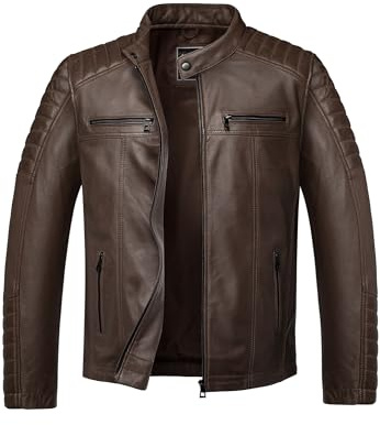 Amaci&Sons Herren Echtleder Jacke Biker Zipper Lederjacke 9104 Dunkelbraun L