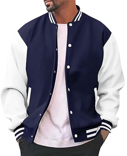 OBiQuzz Veste de style universitaire pour homme - Bomber oldschool - Coupe régulière - Veste de transition - Col montant - Veste de pilote - Veste de baseball - Veste de sport avec poches - Veste