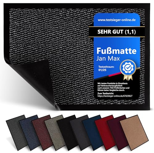 Jan Max Schmutzfangmatte - 5 Größen - Fußmatte für Innen und Außen - Sauberlaufmatte in dunkel grau anthrazit schwarz 60 x 90 cm