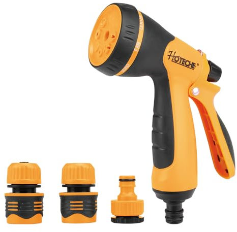 Hoteche 4pcs Gartenbrause Set - 1/2 Schnellkupplung, Wasserstopp, 1/2-3/4 Adapter, Acht-Funktions- (Gelb &Schwarz)