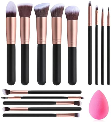 YFHUVB 14Pcs Make up Brushes Kit, with 6pcs Blender Sponges Face Powder Concealers Eyeshadow Blush Brushes Make up Brushes Set for Girl Make up