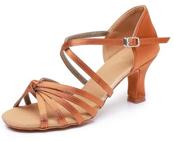 Rosefinch Scarpe da Ballo Latino da Donna, Scarpe da Ballo Professionali per Salsa, Tango, cha-cha, Sala da Ballo 7cm Tacco, Marrone 38EU