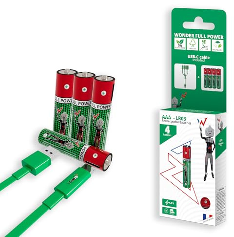 W Onder Full Energy- AAA / LR03 Batterien - über USB-C wiederaufladbar - Inklusive USB-C Kabel - Lange Lebensdauer - 4er Pack - kompatibel mit Siemens Gigaset A400, A415, AS405, AS690, C430, C430A,