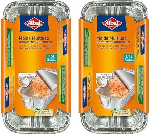 Albal - 3 Barquettes Aluminium 1,5 L - Cuisson rapide et homogène - Four et barbecue, Argent (Lot de 2)
