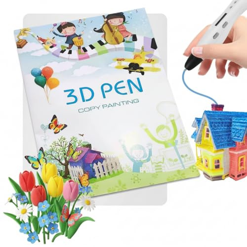 Livre de dessin avec impression de stylo 3D, réutilisable, coloré, 40 motifs, pochoir en papier épais avec une plaque transparente, livre de pochoirs de graffiti 3D pour enfants, outils