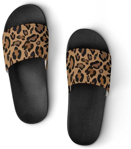 VYJLOO Chanclas Mujer Leopardo Marrón Sandalias Baño Piscina Playa Zapatillas Casa Pantuflas Slide