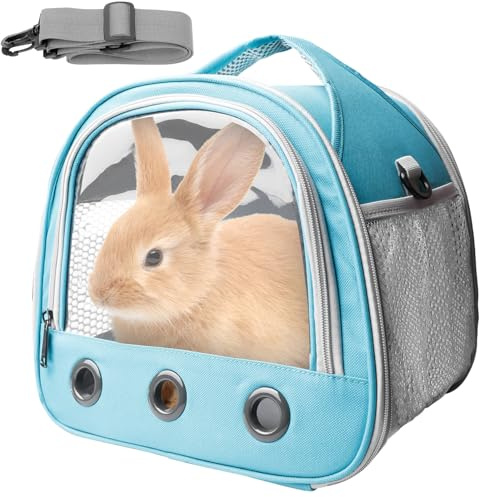 Caja de transporte para conejo, 30 x 21 x 27 cm, bolsa de transporte para gatos, conejos, bolsa de viaje plegable para animales con correa de piel