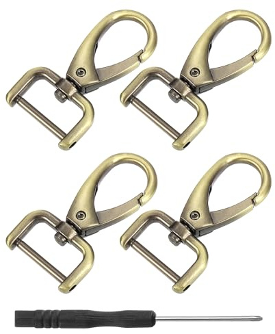 QUARKZMAN 4Pcs Ganchos Giratorios, 19mm (0.75 Pulgadas) Anillo D Gancho Desmontable Gancho De Metal Pinza De Langosta Con Destornillador Para Bolso Llavero Manualidades DIY, Bronce