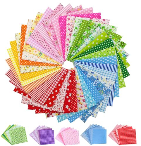 Cotton Fabric Squares, Floral Patchwork Fabric Bundle for Sewing, Quilting & DIY Crafts, 100% Cotton Material for Sewing, Mixed Color & Pattern Fabric Squares (50, 10 * 10CM)