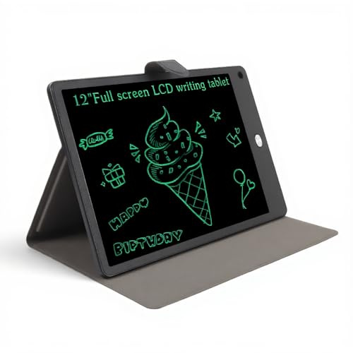 Topiky Tablette D'écriture LCD 12inch avec Boîtier PU et Stylo, Bloc-Notes Numériques en Plein écran pour Enfants et Adultes, Pad Effaçable avec Boîtier de Tablette, pavé de Dessin