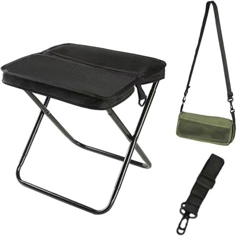Campinghocker Faltbarer Rucksack Form Tragbarer Klapphocker Mini Klappstuhl Klein Falthocker Gartenhocker, Pocket Handbag Stool Ultraleicht & Stabil bis 120 kg für Angeln Picknick (Schwarz, Hoch 24CM)