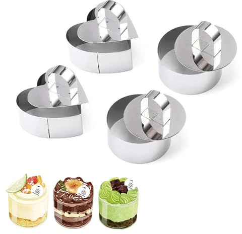Noaxylic 4 Pezzi Anello di Mousse, 8cm Anelli per Torte, Stampo Circolare per Torte, Anelli per Torta in Acciaio Inossidabile di Cuore, per Mousse Torta, Dessert, Pasticceria, Muffin