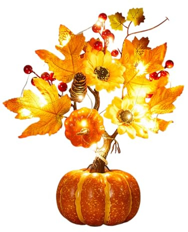 Calabaza de Otoño con Luces - Decoración De Mesa Accionada por Pilas para Cosecha Thanksgiving Y Otoño | Decoración de Calabaza Artificial con Luces LED | para Bodas Hogar Cocina Oficina