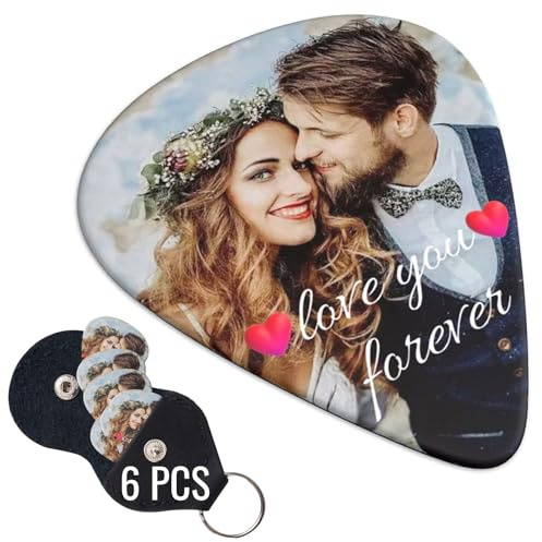 OMNRELM Médiators Personnalisés avec Photo et Texte, Lot de 6 Plectres Personnalisables pour Guitare Électrique Basse Accessoires de Ukulélé, Cadeau pour Homme Femme Couple ou Animaux (Photo)