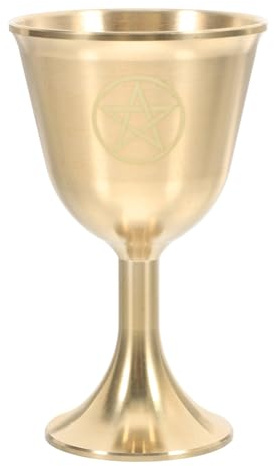 OFFIGAM Copa Cáliz Grande de Latón Macizo Pentagrama, Cáliz Pagano Vintage para Ceremonias y Rituales de Altar, Copa de Bendiciones para Ofrendas de Agua y Vino, Decoración Espiritual