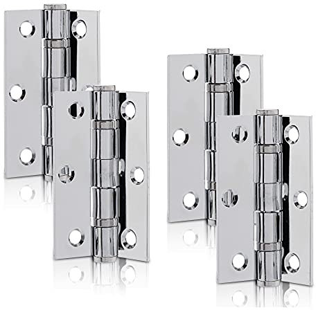 XFORT 3 inch (75mm) Polished Chrome Ball Bearing Hinges, Steel Door Hinge for Wooden Doors (2 Pairs)