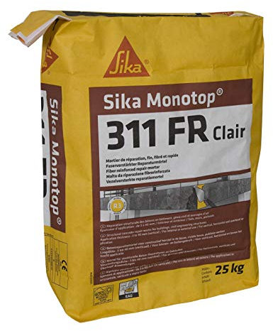 SIKA -Mortier de réparation R3 - Sika Monotop 311 FR Clair - Multisupports - Prêt à gâcher - Fin - Fibré - Prise rapide - Application facile - Finition immédiate et esthétique - 25kg