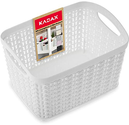 Cesto di stoccaggio kadax fatto di plastica, scatola di stoccaggio, cestino, bagno, camera per bambini, cestino universale leggero con manici, contenitori di stoccaggio, rettangolare (3.3L, bianco)