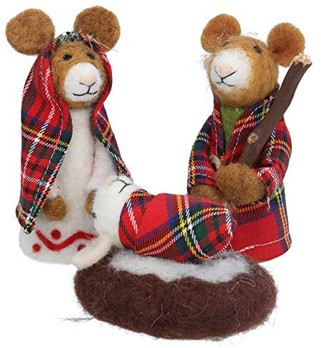 Gisela Graham Wool Mix Tartan Mice Nativity Set of 3