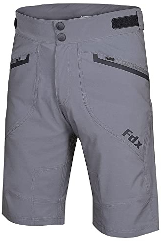 FDX MTB Cycling Shorts Men's - Lightweight, Breathable, Quick Dry Mountain Bike Nomad Shorts with Adjustable Waistband, Zipper Pockets - Loose Fit Bicycle Training, Outdoor Sports, Running Grey,XXL