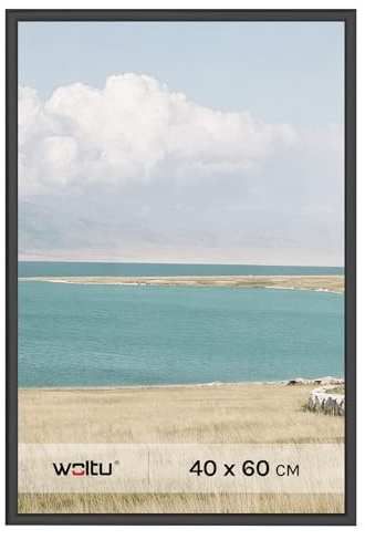 WOLTU Bilderrahmen 40x60, Schwarz, Kunststoff Fotorahmen mit Passepartout