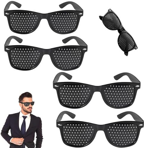 BVSRCP 4 Stück Augentrainer Lochbrille, Schwarze Rasterbrille Pinhole Glasses, Rasterbrille Schwarz, Gitterbrille Mit Faltbaren Zum Augenentspannungstraining