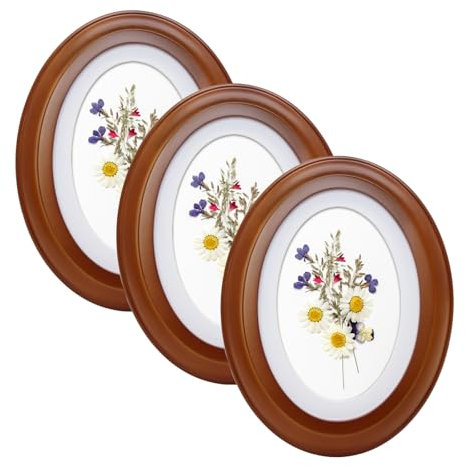 Ovaler Vintage-Bilderrahmen, 3 Stück, 12,7 x 17,8 cm und 20,3 x 25,4 cm, Holz, dekorativer Rahmen, Weiß, Schwarz und Kaffee, Wanddekoration, perfekt für Fotos und Erinnerungen, Kaffee, 12,7 x 17,8 cm