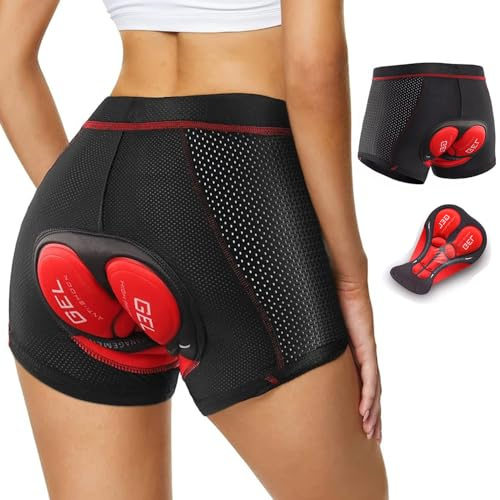 SMTSEC Cuissard De Cyclisme Rembourré Femmes Hommes 3D Rembourré Gel Respirant sous-Shorts De Cyclisme VTT Vélo sous-Vêtements De Vélo sous-Vêtements De Vélo pour Vélo De Route,Red-M
