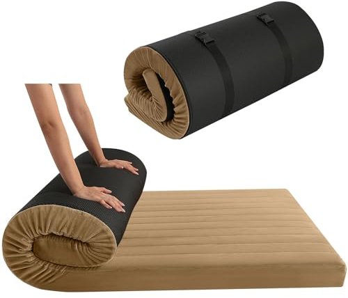 MeMoreCool Roll Up Floor Mattress, Portable Futon Mattress, High Density Foam Foldable Mattress with Travel Bag, Floor Lounger Sleep Mat Guest Bed Soft Folding Mattress for Travel, Car Tent