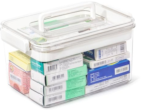 Theo&Cleo Medikamenten Aufbewahrung, Groß Medikamentenbox, Medizinbox, Hausapotheke box, Aufbewahrungsbox for medicine (Transparent-L)